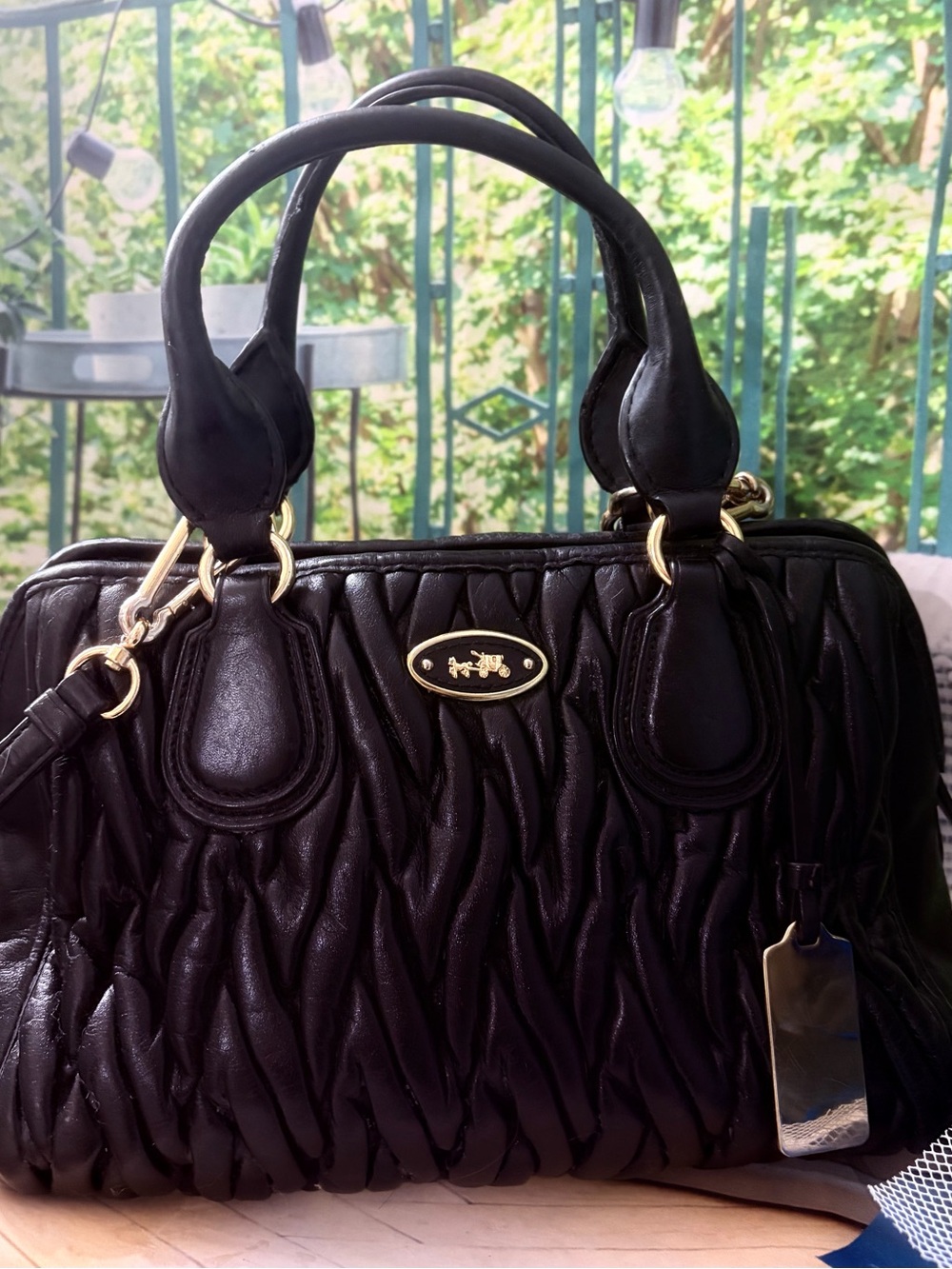 Coach Black Nolita Leather Satchel with Gold Accents